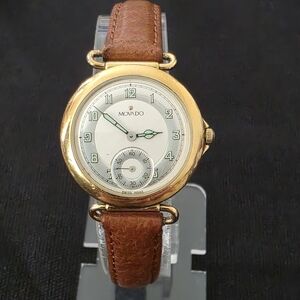 VTG RARE Movado ESQ Subdial 15J 27mm Gold Plated Quartz Watch 87.09.820 Swiss